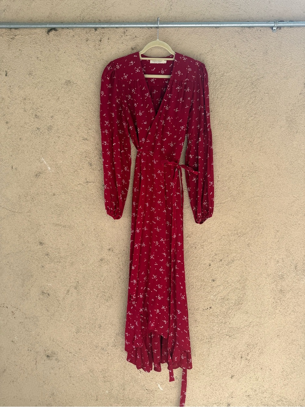 Christy Dawn Bergen Dress — Red Floral Wrap Maxi — Size L